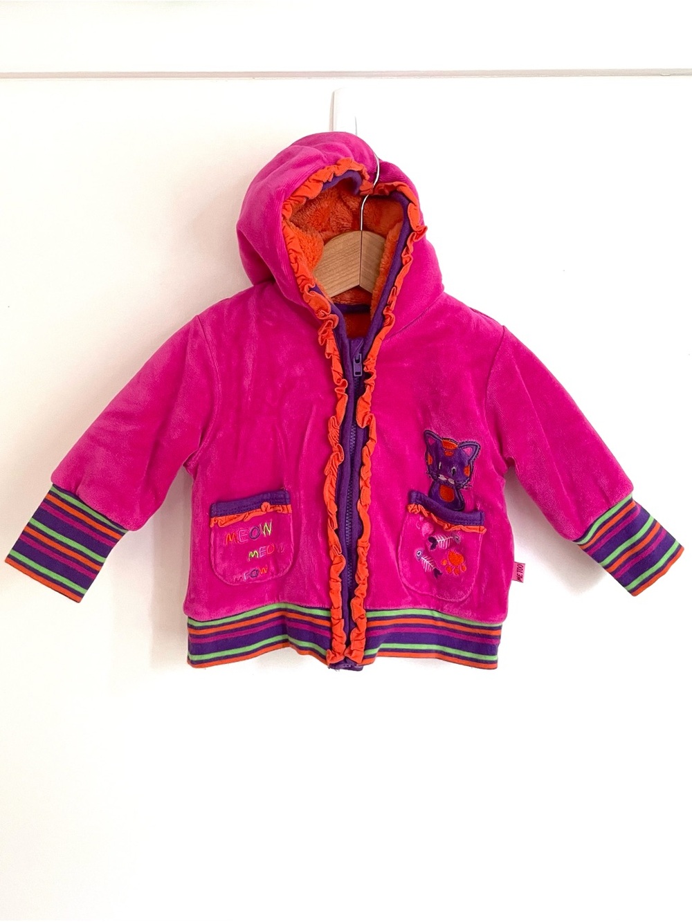Like New European Danish 🇩🇰 Plush-Lined Velour Zip-Up Hoodie Jacket, Baby Girl